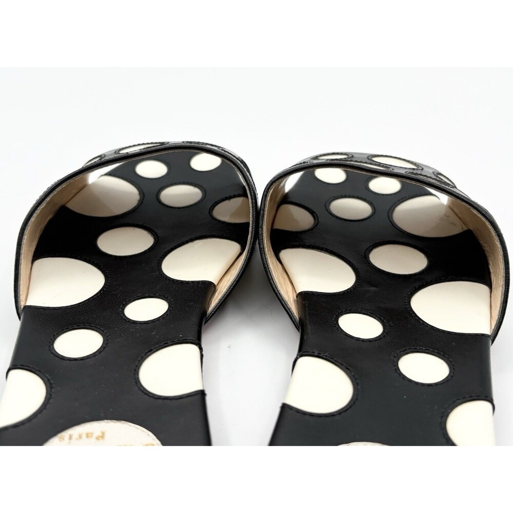 Christian Louboutin Black & White Polka Dot Leather Sandals Slides Sz EU 37.5 - Picture 10 of 13